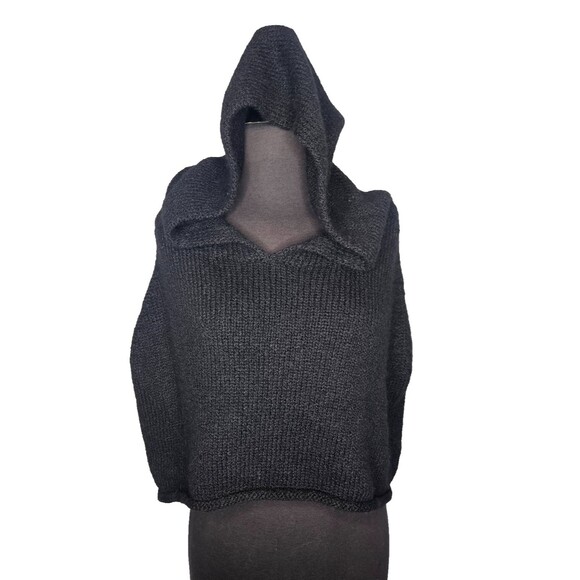 PERUVIAN CONNECTION x GLENDA BAILEY Alpaca Shrug Shoulder Cover S/M Black Hooded - Picture 1 of 7
